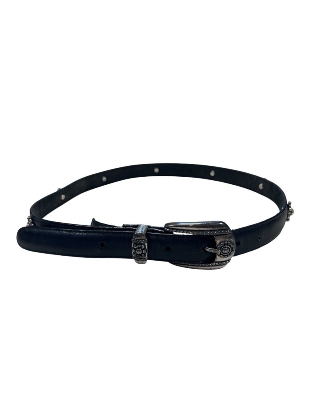 Brighton Medium Black Leather Silver Belt Vintage Preppy